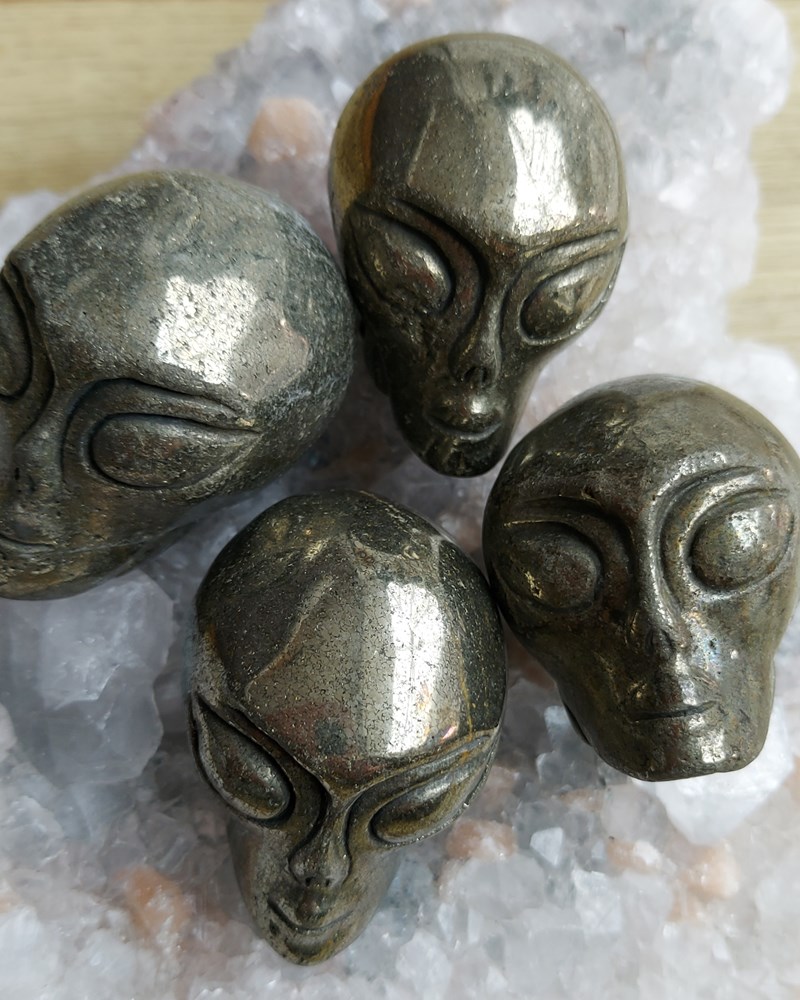 Pyrite Alien Head Carvings